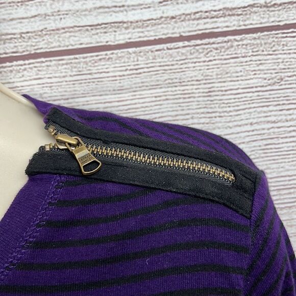 Lauren Ralph Lauren Jeans Co Striped Purple Top Tee Long Sleeves Zip shoulder - Picture 3 of 8